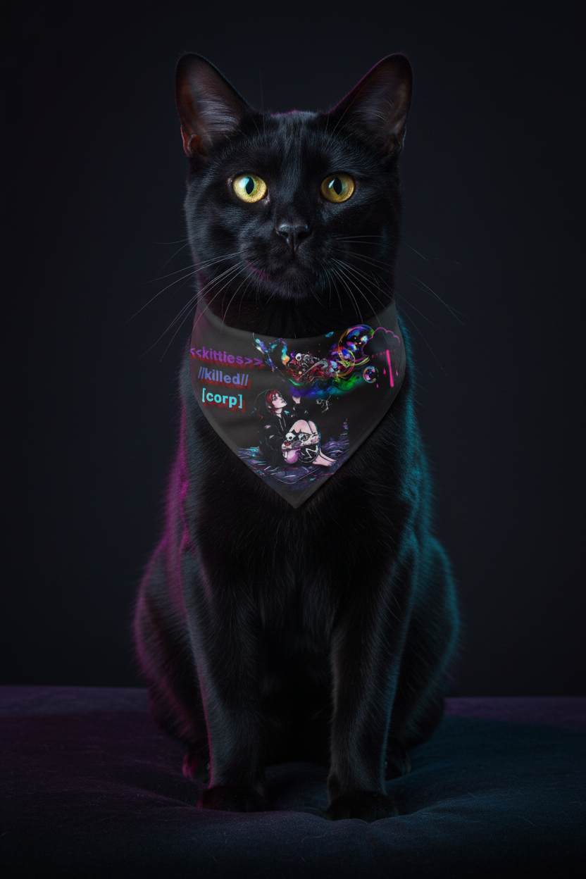 Melanistic Bengal Cat with Kitties Killed Corp Bandana