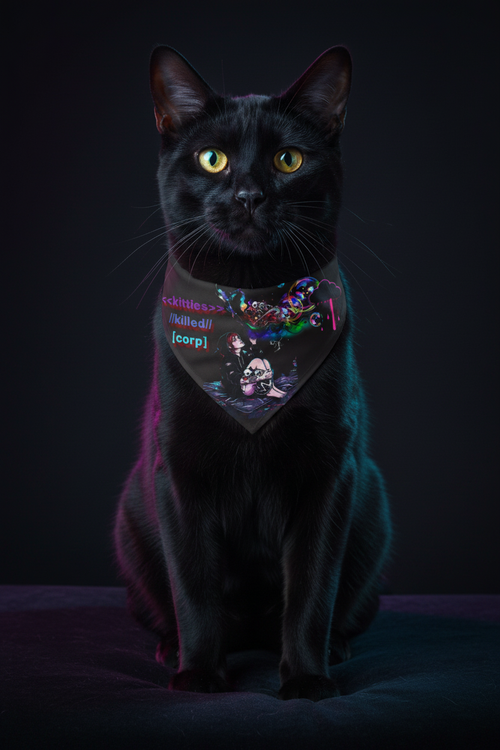Melanistic Bengal Cat with Kitties Killed Corp Bandana