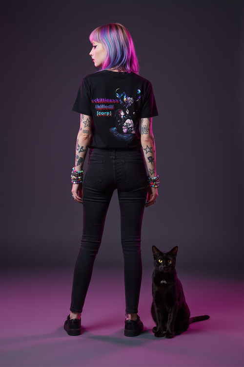 Scene Kid Wearing Kitties Killed Corp Tee with Melanistic Bengal