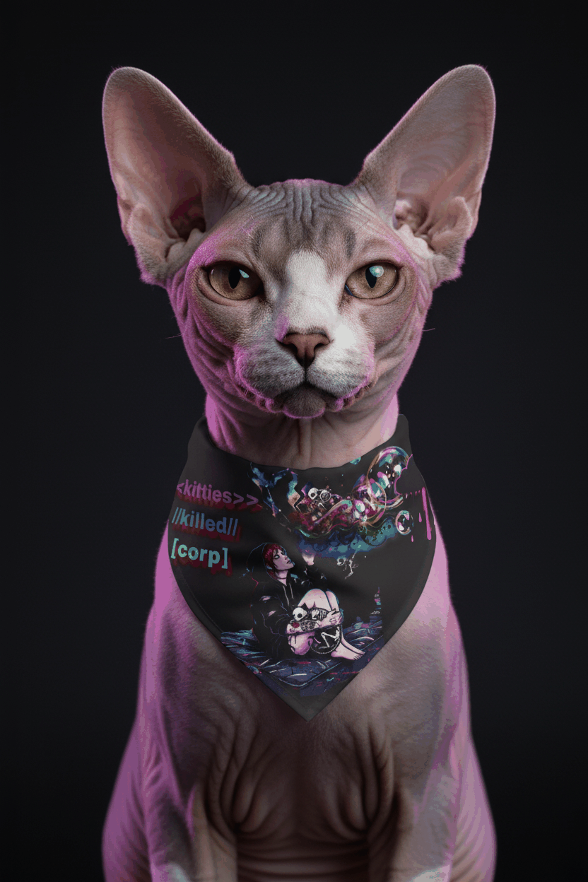 Sphynx Cat with Kitties Killed Corp Bandana